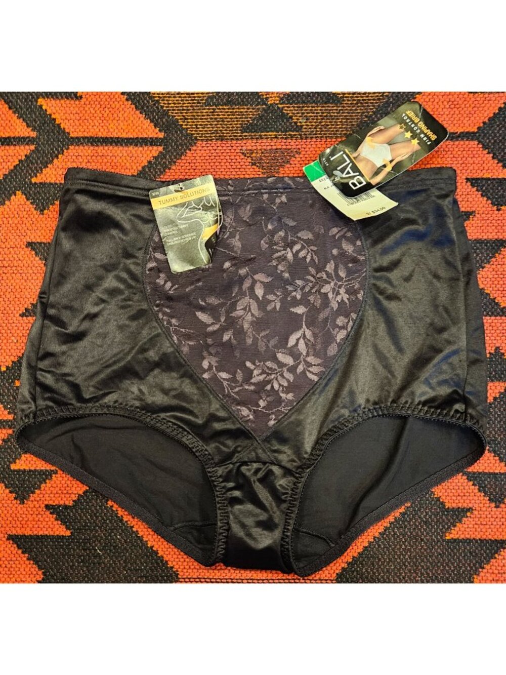 NEW Bali Women's Firm Control Shaping Briefs Floral Front Panel - Large Black